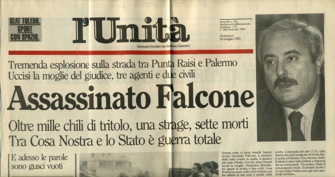 Prima Pagina Unità 24 maggio 1992 - Capaci