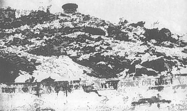 Panoramica dell'Isola Calva, nel punto più alto si vede un bunker (Giacomo Scotti, Il gulag in mezzo al mare. Nuove rivelazioni su Goli Otok, Lint, Trieste 2012)