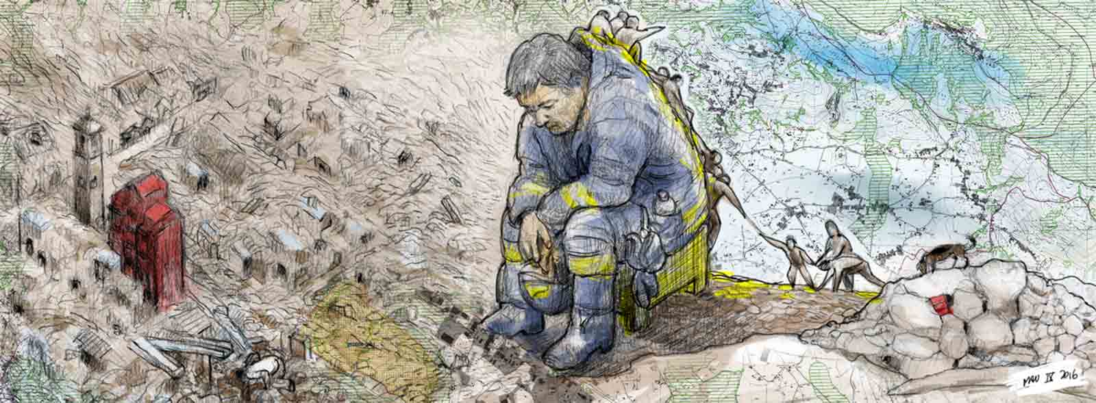 Copertina Terremoto Amatrice (Illustrazione di Maurizio Morganti)